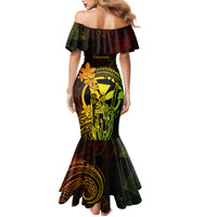 Hawaii Family Matching Mermaid Dress and Hawaiian Shirt King Kamehameha Mix Polynesian Plumeria Reggae Version - Wonder Print Shop