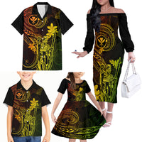 Hawaii Family Matching Off Shoulder Long Sleeve Dress and Hawaiian Shirt King Kamehameha Mix Polynesian Plumeria Reggae Version - Wonder Print Shop