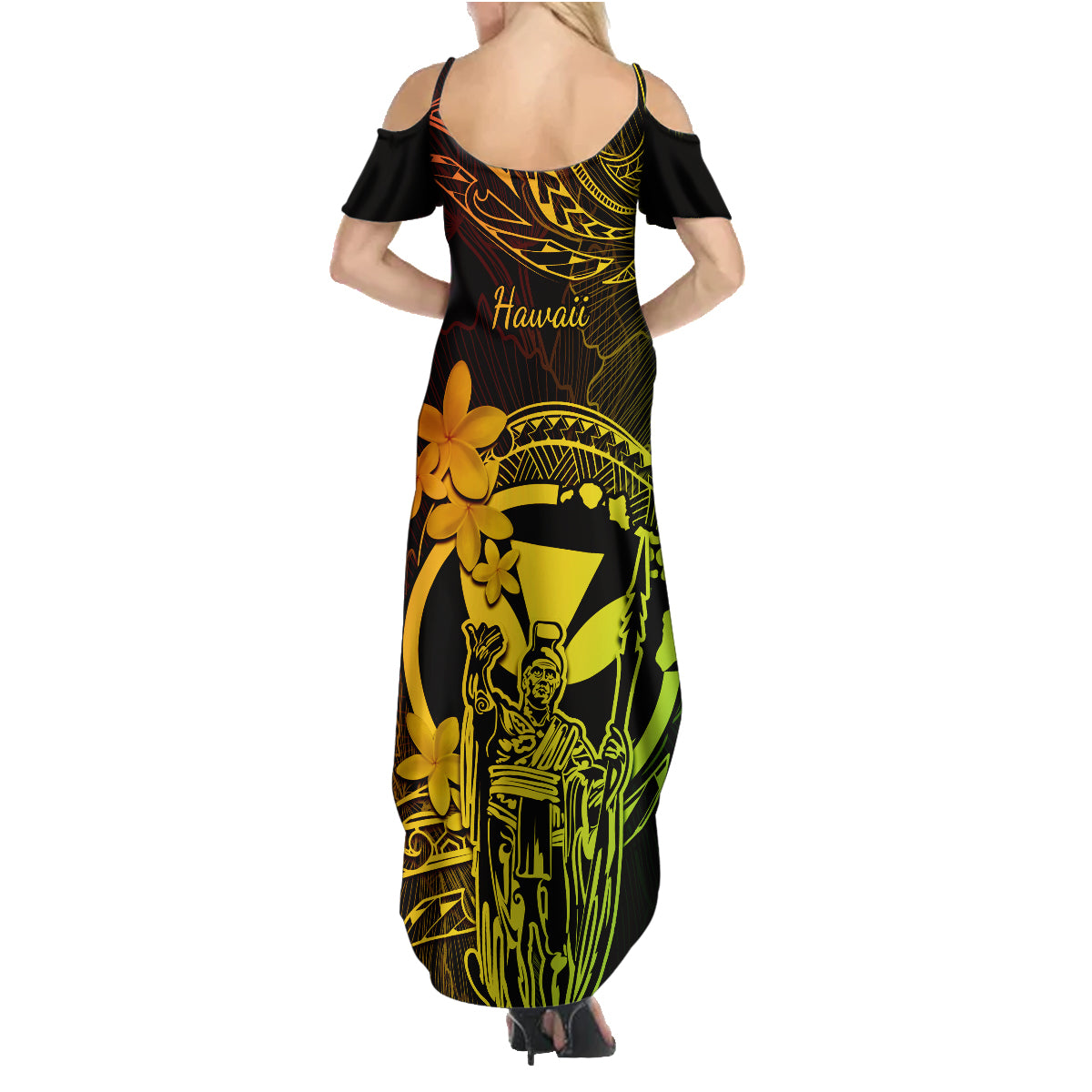 Hawaii Family Matching Summer Maxi Dress and Hawaiian Shirt King Kamehameha Mix Polynesian Plumeria Reggae Version - Wonder Print Shop