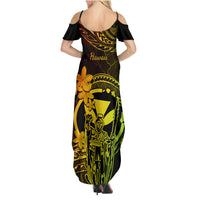 Hawaii Family Matching Summer Maxi Dress and Hawaiian Shirt King Kamehameha Mix Polynesian Plumeria Reggae Version - Wonder Print Shop