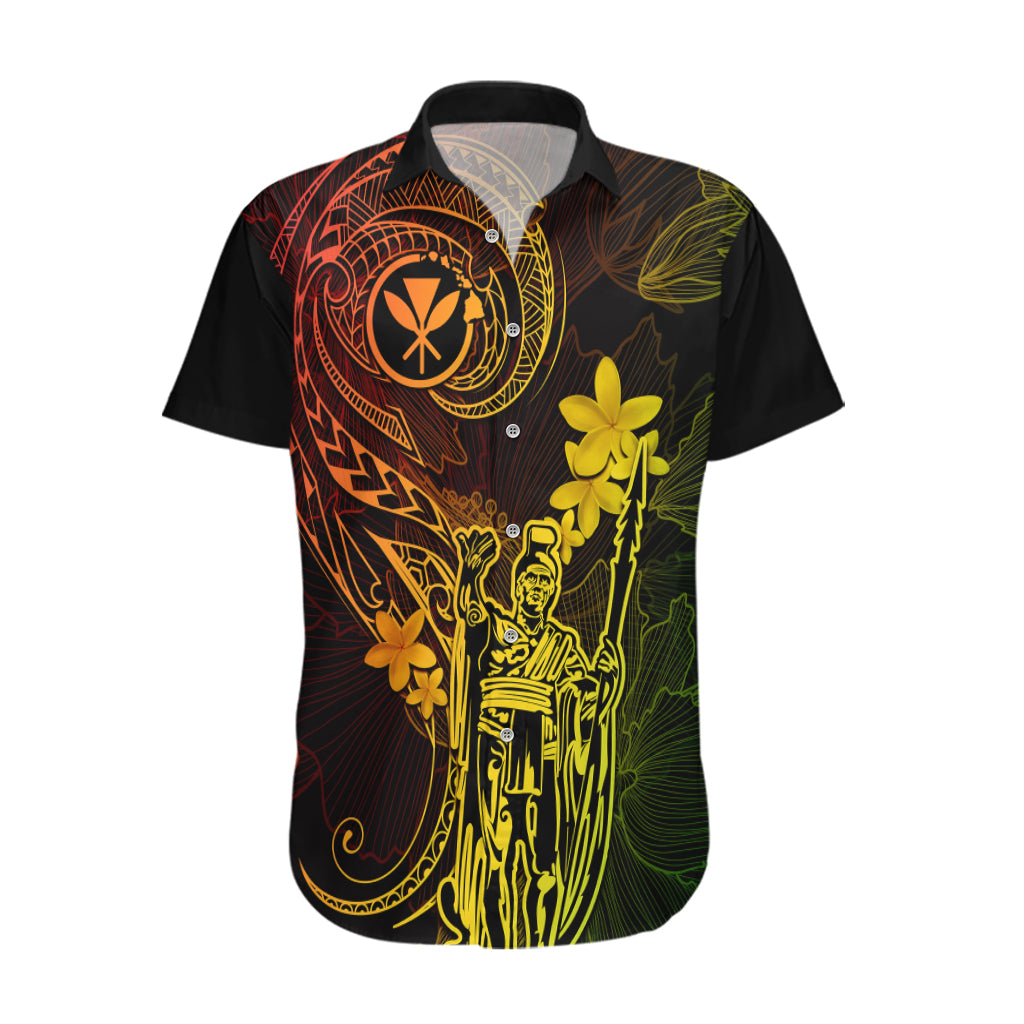 Hawaii Hawaiian Shirt King Kamehameha Mix Polynesian Plumeria Reggae Version - Wonder Print Shop