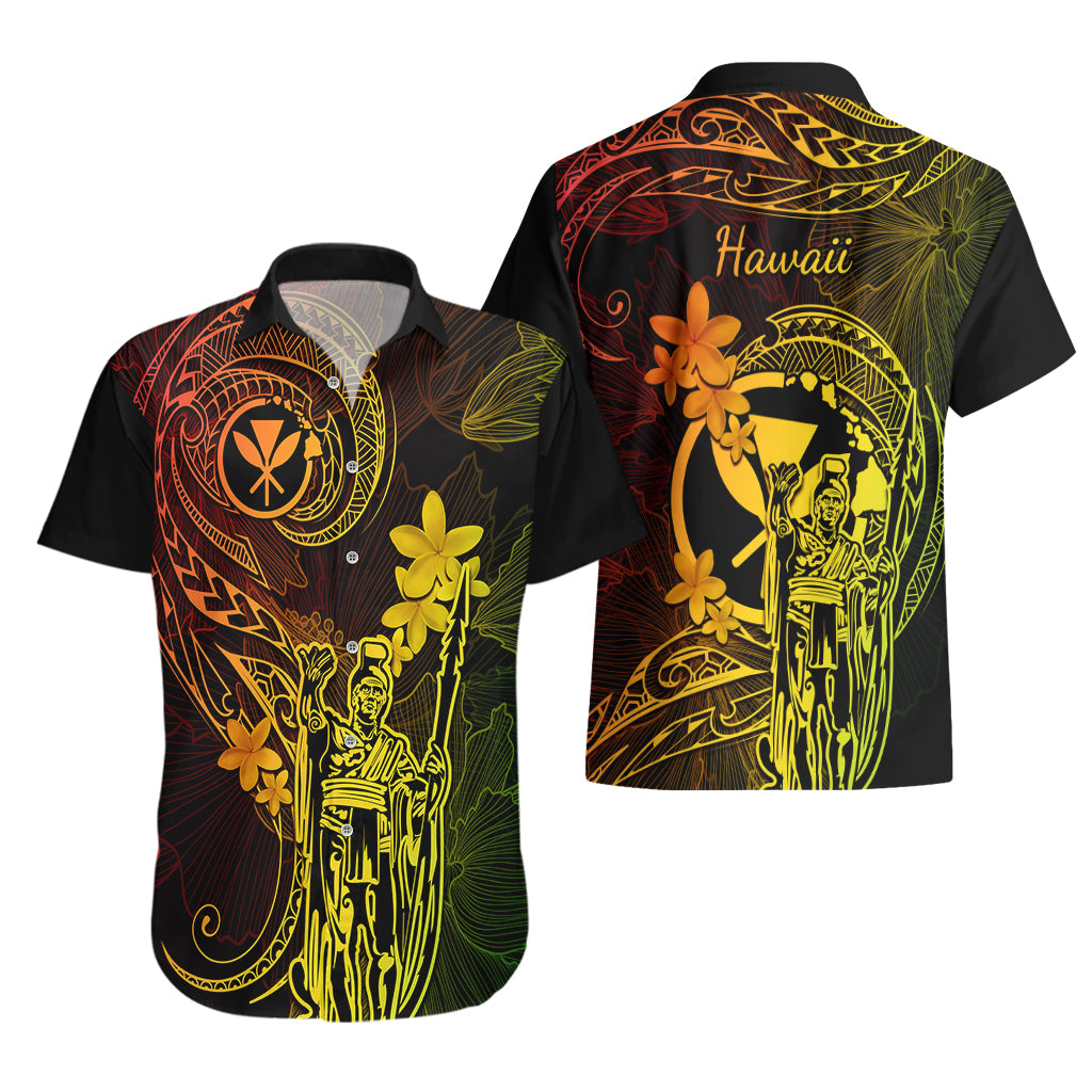 Hawaii Hawaiian Shirt King Kamehameha Mix Polynesian Plumeria Reggae Version - Wonder Print Shop