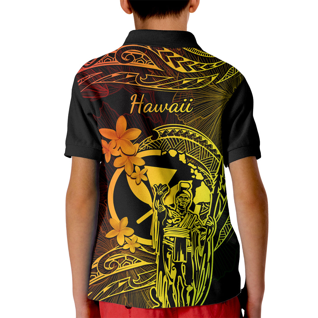 Hawaii Kid Polo Shirt King Kamehameha Mix Polynesian Plumeria Reggae Version - Wonder Print Shop
