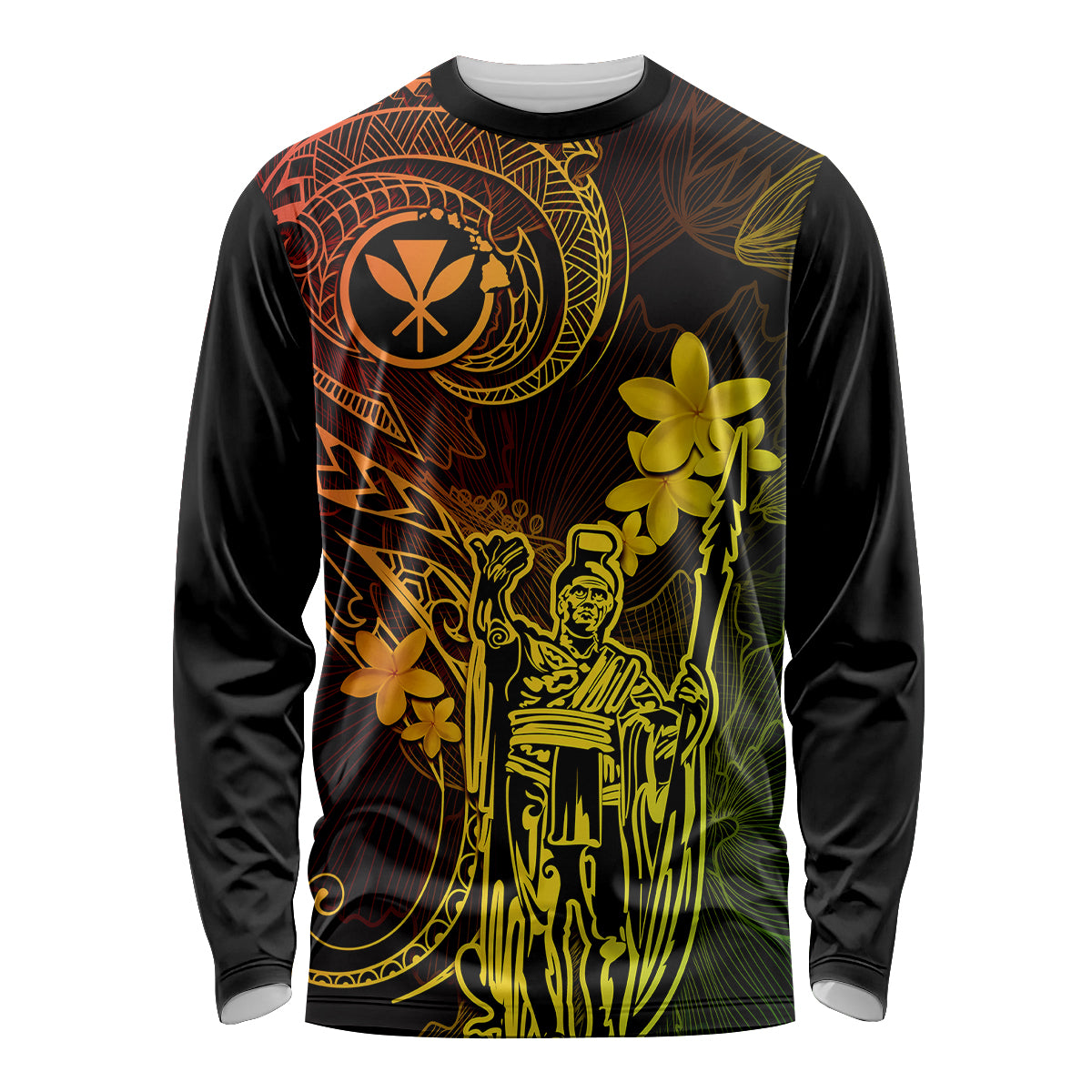 Hawaii Long Sleeve Shirt King Kamehameha Mix Polynesian Plumeria Reggae Version - Wonder Print Shop