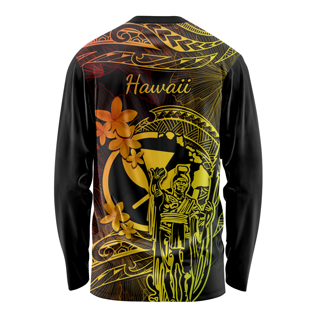 Hawaii Long Sleeve Shirt King Kamehameha Mix Polynesian Plumeria Reggae Version - Wonder Print Shop