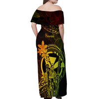 Hawaii Off Shoulder Maxi Dress King Kamehameha Mix Polynesian Plumeria Reggae Version - Wonder Print Shop
