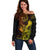 Hawaii Off Shoulder Sweater King Kamehameha Mix Polynesian Plumeria Reggae Version - Wonder Print Shop