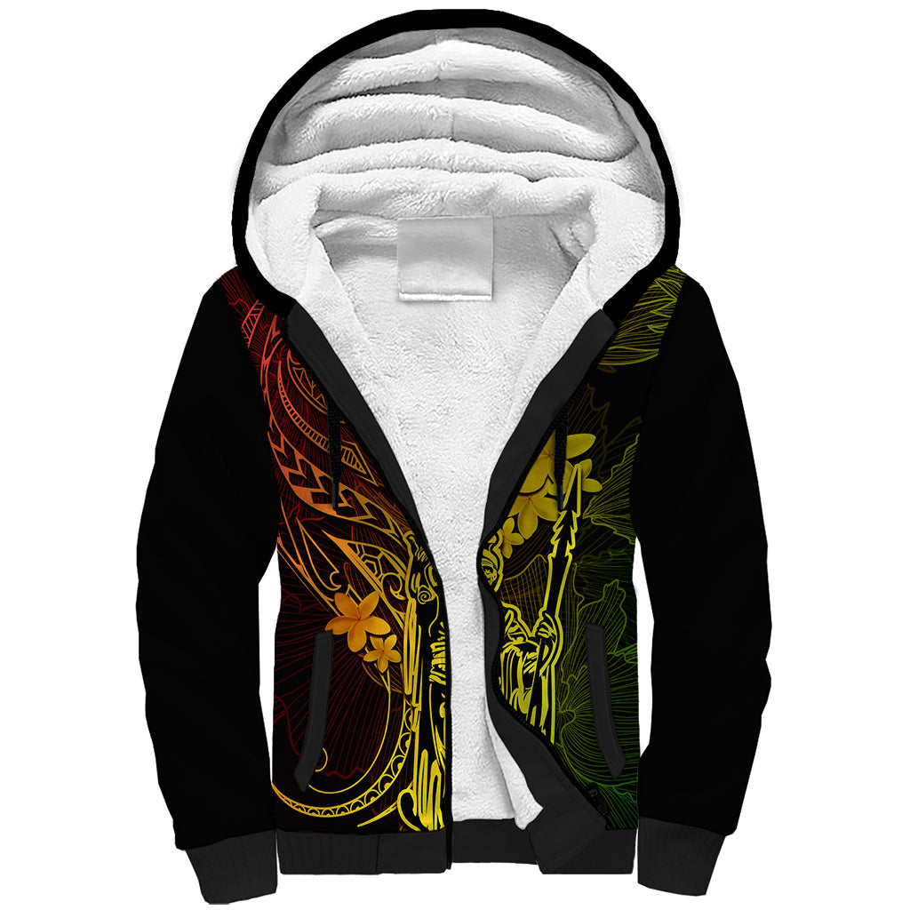 Hawaii Sherpa Hoodie King Kamehameha Mix Polynesian Plumeria Reggae Version - Wonder Print Shop