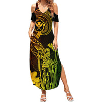 Hawaii Summer Maxi Dress King Kamehameha Mix Polynesian Plumeria Reggae Version - Wonder Print Shop