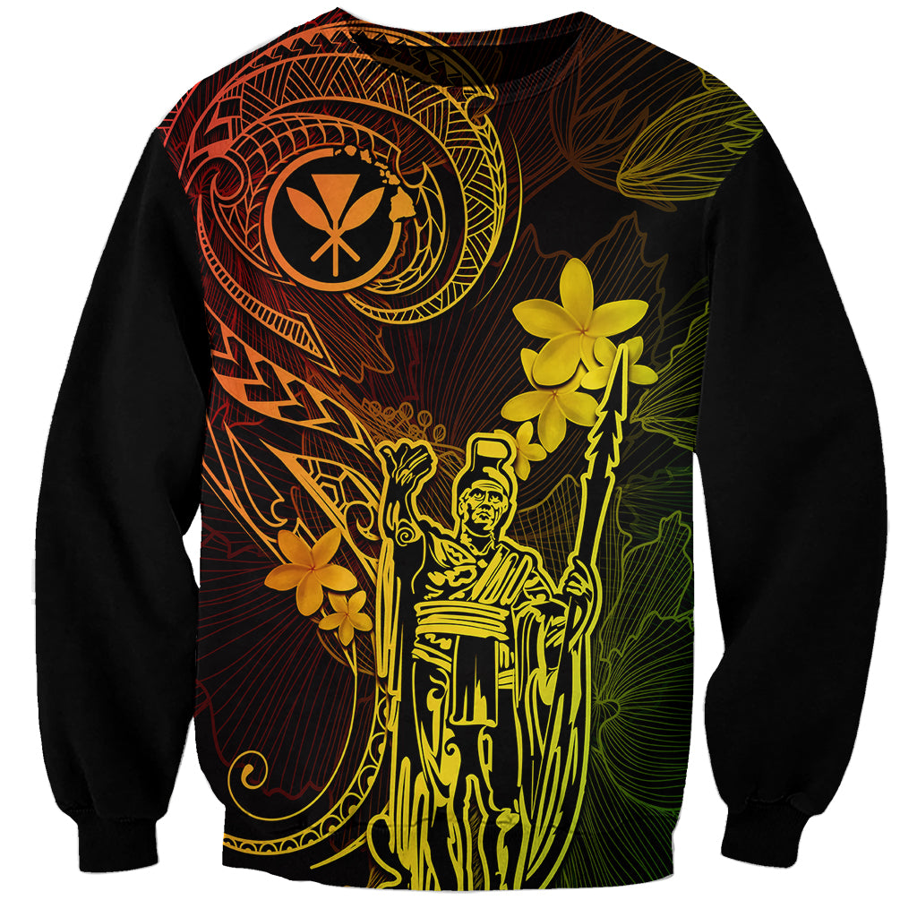 Hawaii Sweatshirt King Kamehameha Mix Polynesian Plumeria Reggae Version - Wonder Print Shop