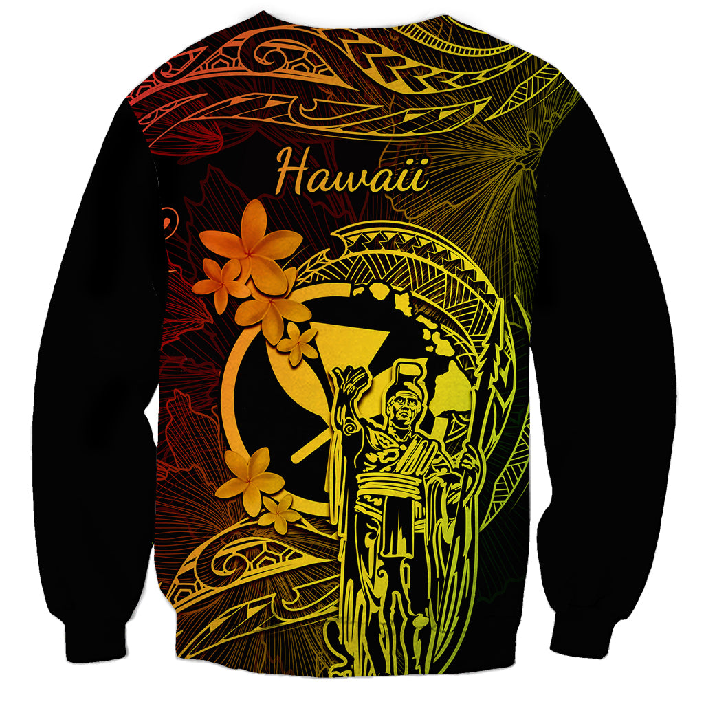 Hawaii Sweatshirt King Kamehameha Mix Polynesian Plumeria Reggae Version - Wonder Print Shop