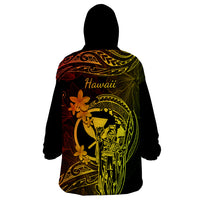 Hawaii Wearable Blanket Hoodie King Kamehameha Mix Polynesian Plumeria Reggae Version - Wonder Print Shop