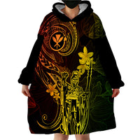 Hawaii Wearable Blanket Hoodie King Kamehameha Mix Polynesian Plumeria Reggae Version - Wonder Print Shop
