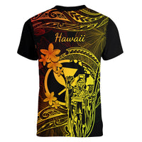 Hawaii Women V Neck T Shirt King Kamehameha Mix Polynesian Plumeria Reggae Version - Wonder Print Shop