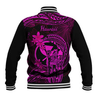 Hawaii Baseball Jacket King Kamehameha Mix Polynesian Plumeria Pink Version - Wonder Print Shop