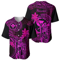 Hawaii Baseball Jersey King Kamehameha Mix Polynesian Plumeria Pink Version - Wonder Print Shop