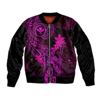 Hawaii Bomber Jacket King Kamehameha Mix Polynesian Plumeria Pink Version - Wonder Print Shop