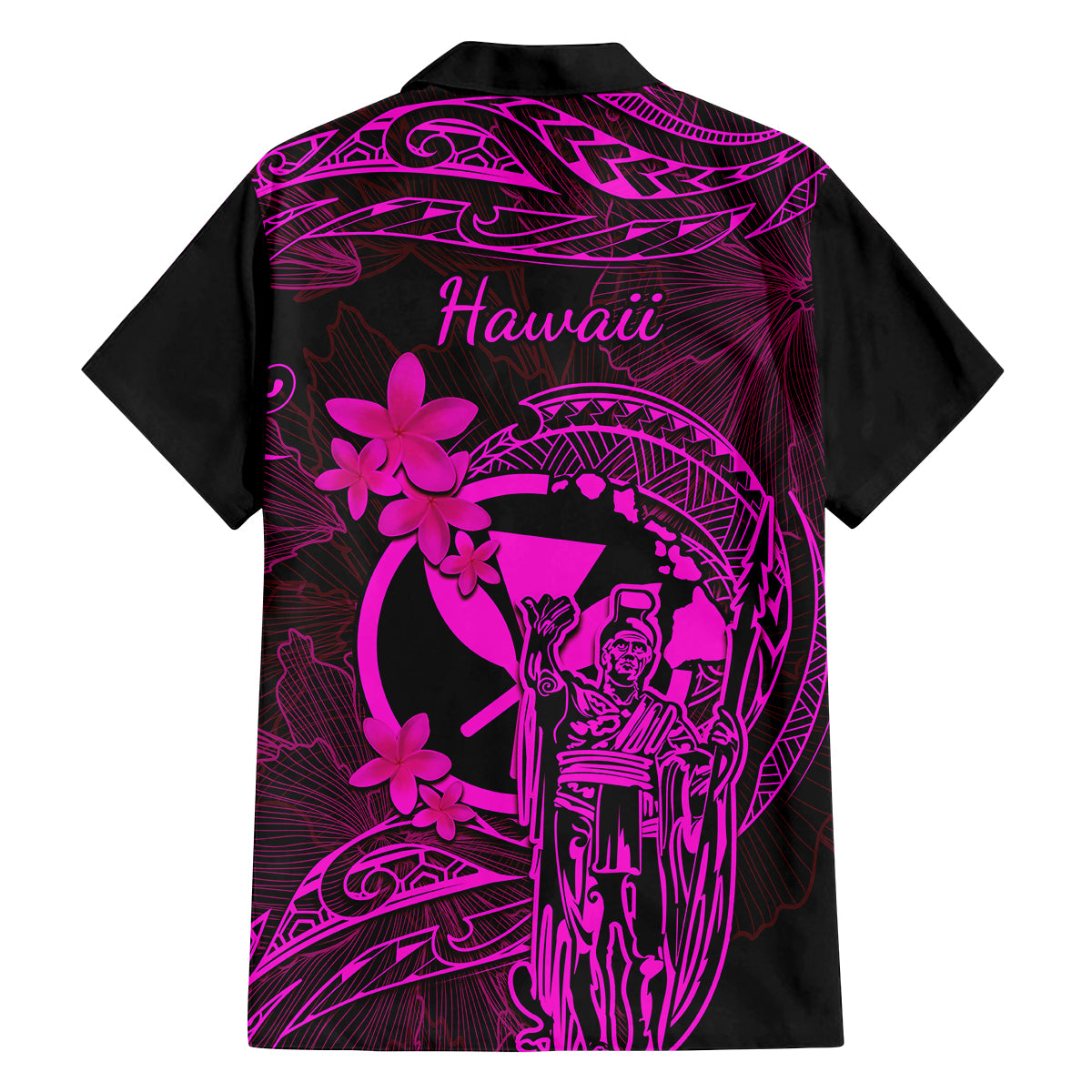Hawaii Family Matching Long Sleeve Bodycon Dress and Hawaiian Shirt King Kamehameha Mix Polynesian Plumeria Pink Version - Wonder Print Shop