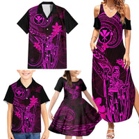 Hawaii Family Matching Summer Maxi Dress and Hawaiian Shirt King Kamehameha Mix Polynesian Plumeria Pink Version - Wonder Print Shop