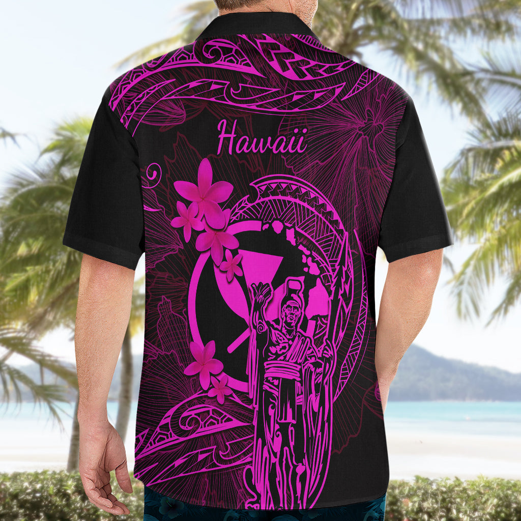 Hawaii Hawaiian Shirt King Kamehameha Mix Polynesian Plumeria Pink Version - Wonder Print Shop