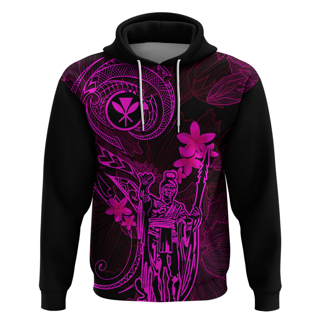 Hawaii Hoodie King Kamehameha Mix Polynesian Plumeria Pink Version - Wonder Print Shop
