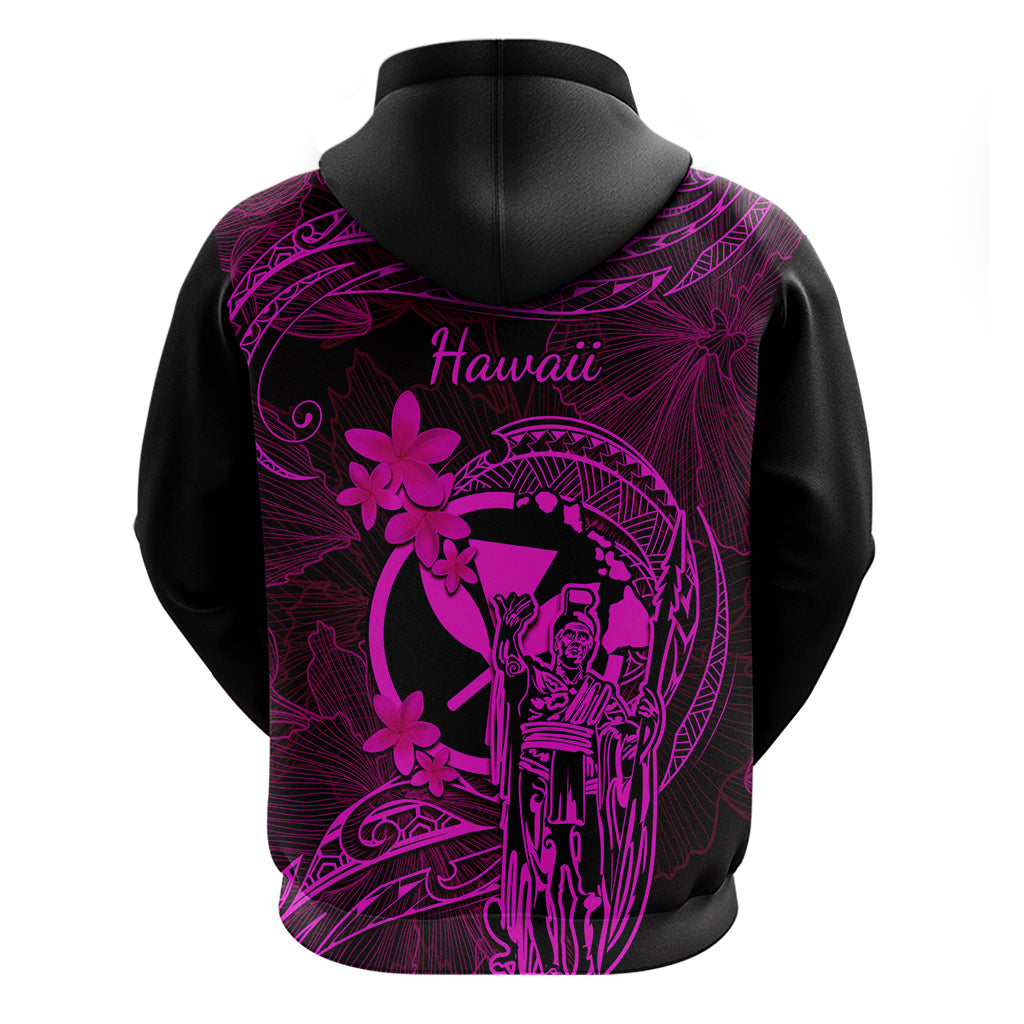 Hawaii Hoodie King Kamehameha Mix Polynesian Plumeria Pink Version - Wonder Print Shop