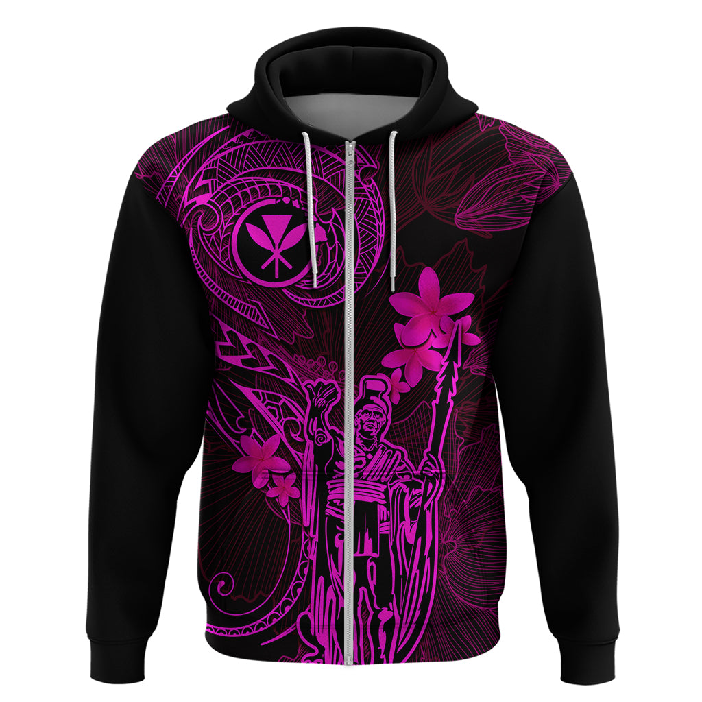 Hawaii Hoodie King Kamehameha Mix Polynesian Plumeria Pink Version - Wonder Print Shop
