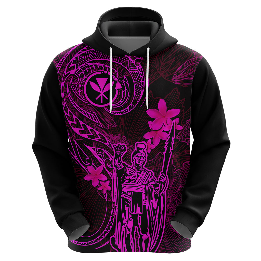 Hawaii Hoodie King Kamehameha Mix Polynesian Plumeria Pink Version - Wonder Print Shop
