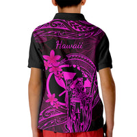 Hawaii Kid Polo Shirt King Kamehameha Mix Polynesian Plumeria Pink Version - Wonder Print Shop