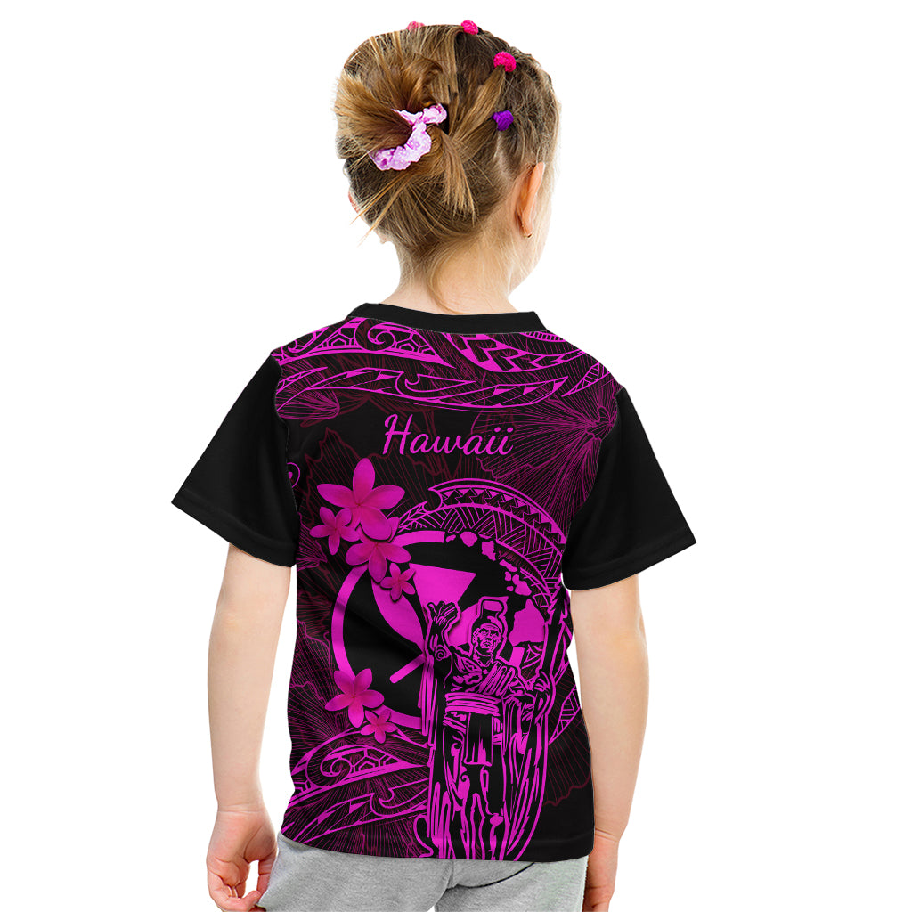 Hawaii Kid T Shirt King Kamehameha Mix Polynesian Plumeria Pink Version - Wonder Print Shop
