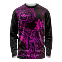 Hawaii Long Sleeve Shirt King Kamehameha Mix Polynesian Plumeria Pink Version - Wonder Print Shop
