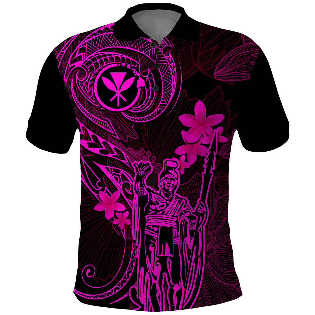 Hawaii Polo Shirt King Kamehameha Mix Polynesian Plumeria Pink Version - Wonder Print Shop