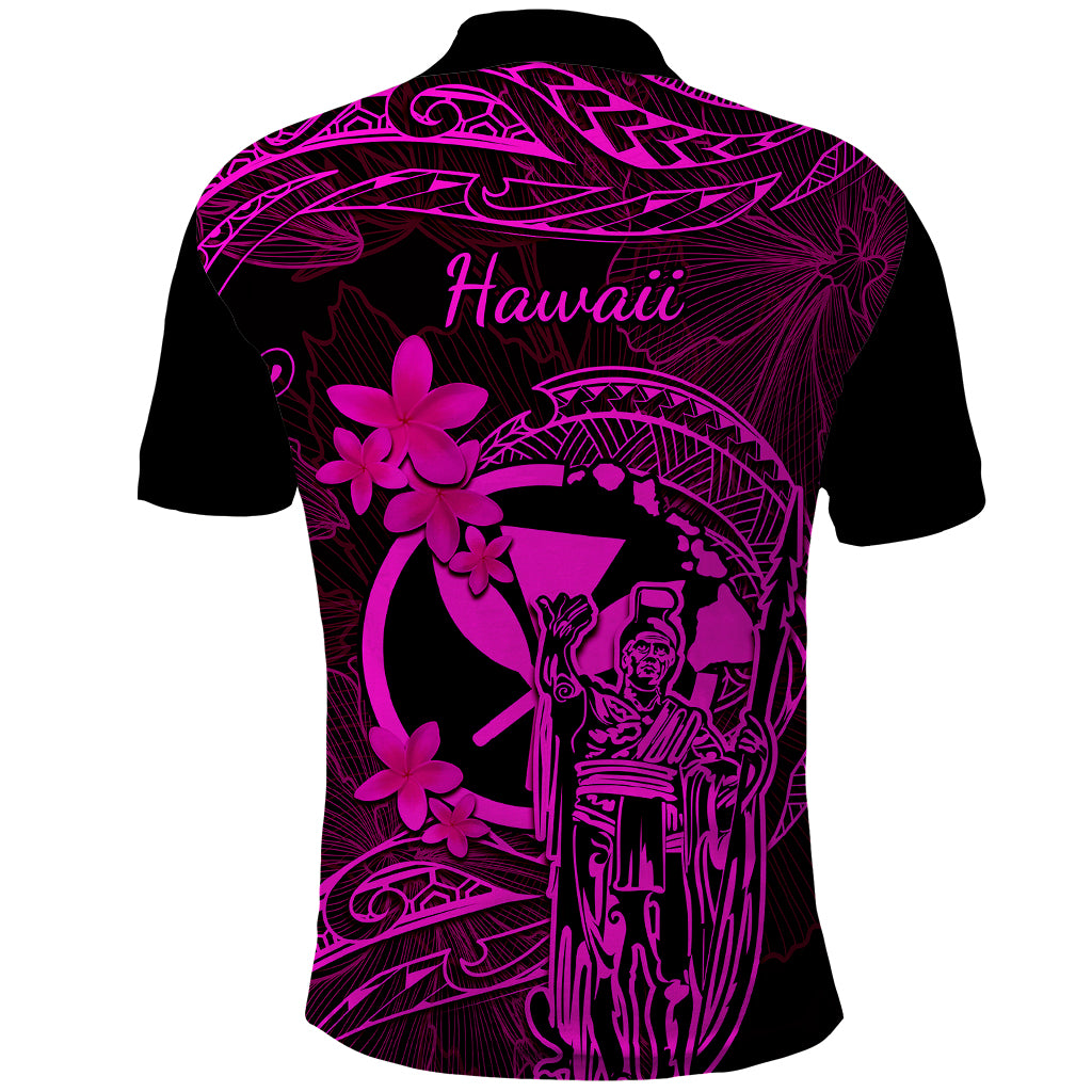 Hawaii Polo Shirt King Kamehameha Mix Polynesian Plumeria Pink Version - Wonder Print Shop