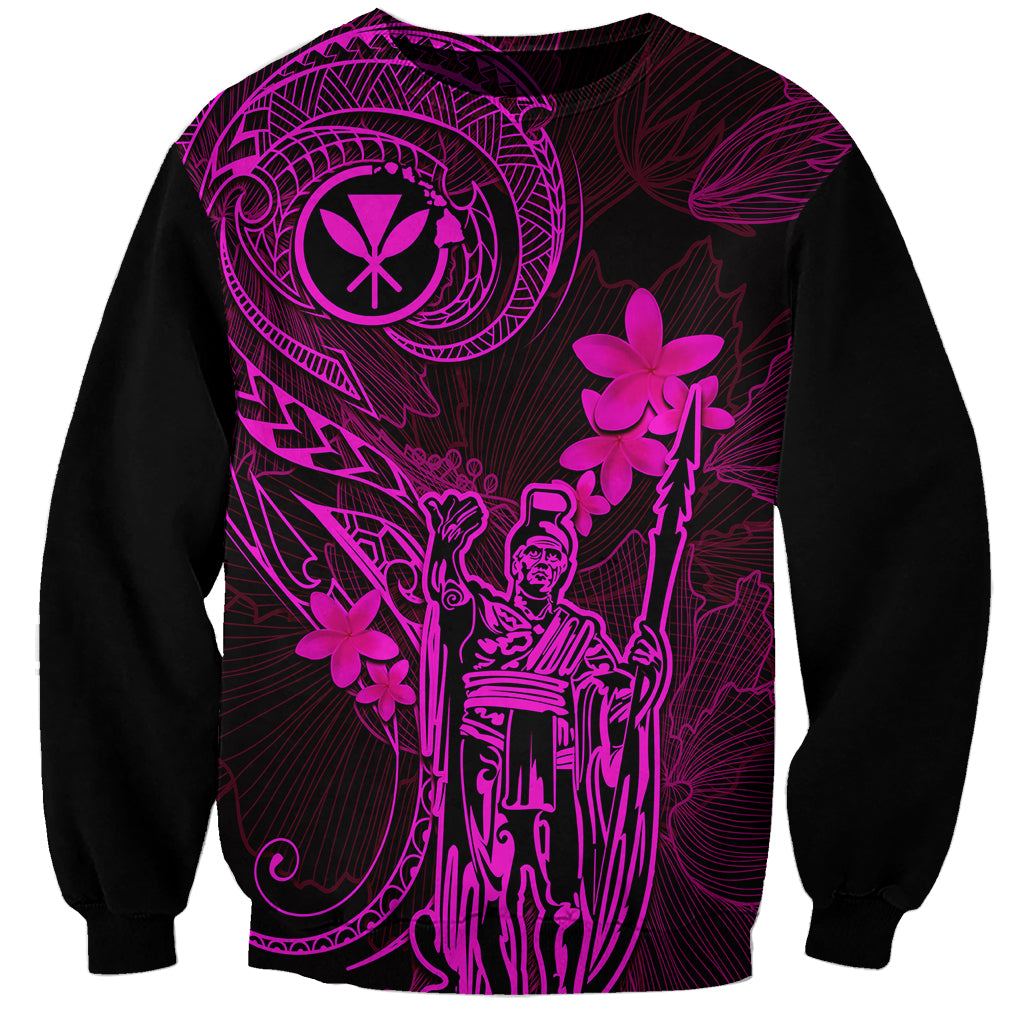 Hawaii Sweatshirt King Kamehameha Mix Polynesian Plumeria Pink Version - Wonder Print Shop