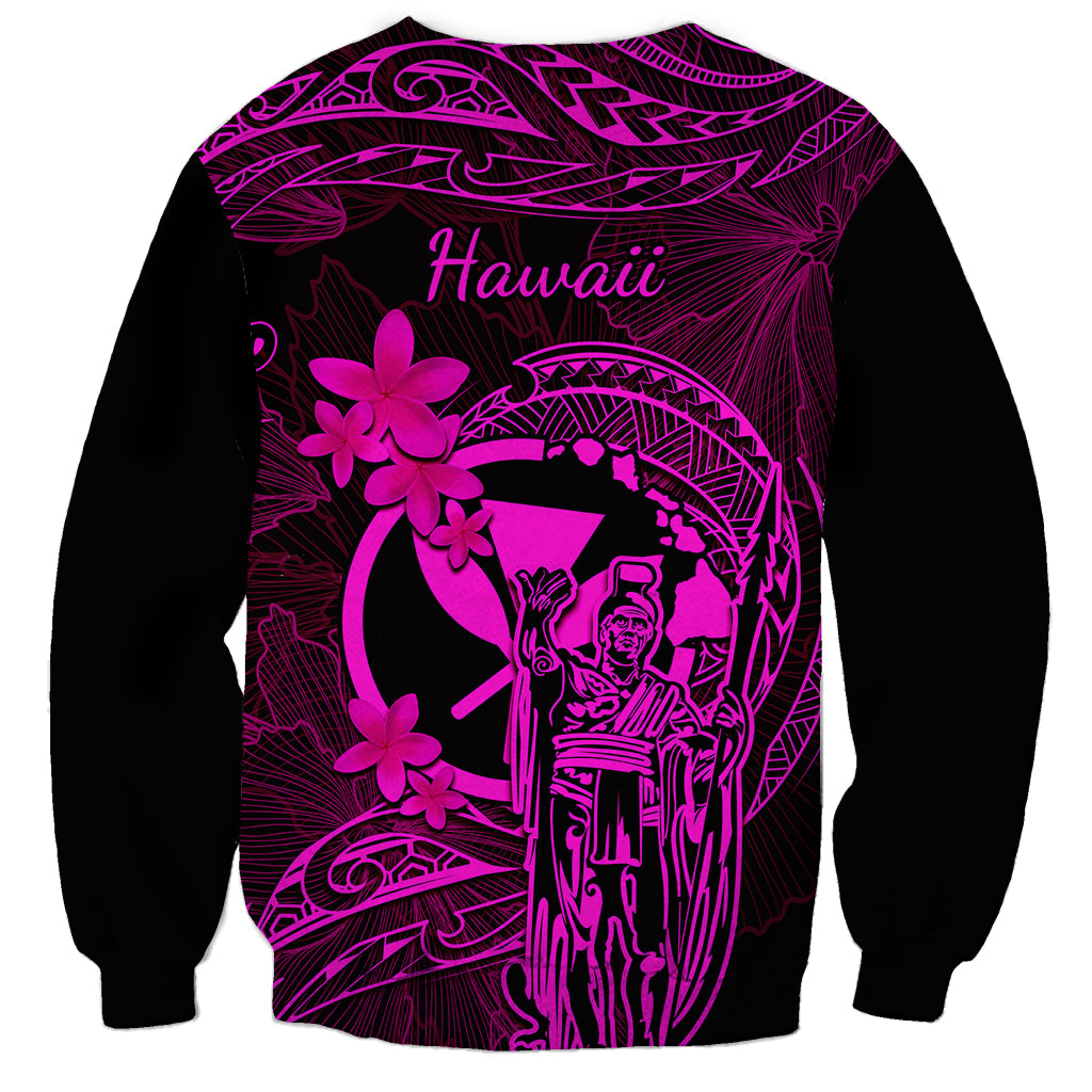 Hawaii Sweatshirt King Kamehameha Mix Polynesian Plumeria Pink Version - Wonder Print Shop