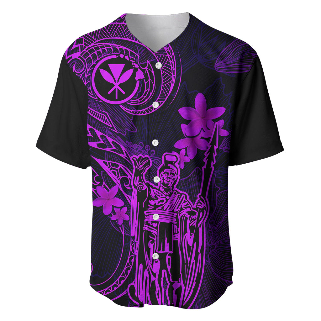 Hawaii Baseball Jersey King Kamehameha Mix Polynesian Plumeria Purple Version - Wonder Print Shop