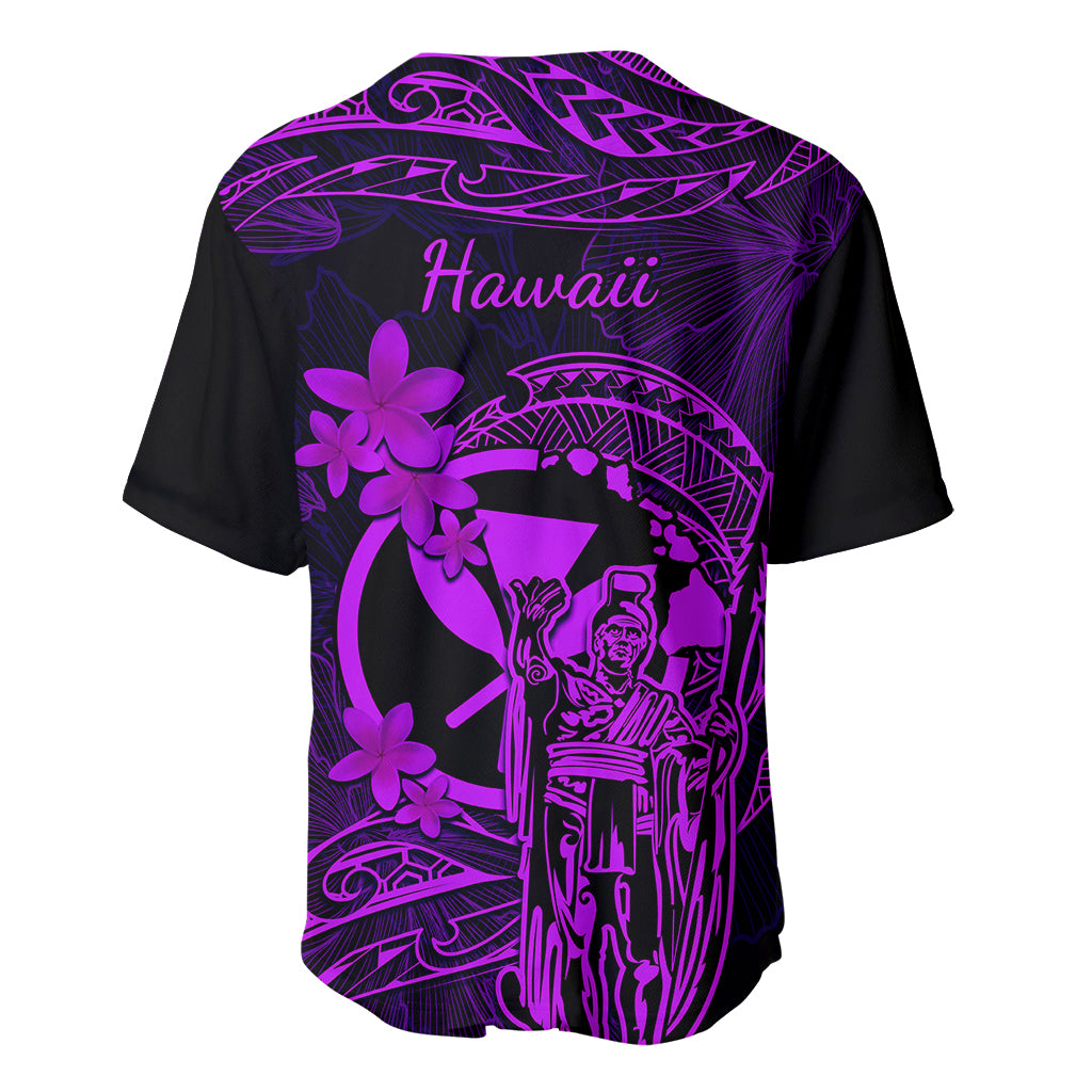 Hawaii Baseball Jersey King Kamehameha Mix Polynesian Plumeria Purple Version - Wonder Print Shop