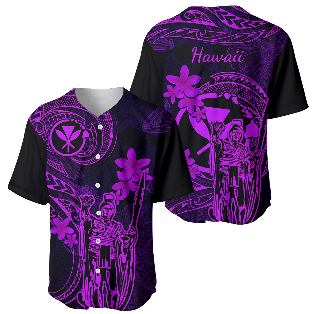 Hawaii Baseball Jersey King Kamehameha Mix Polynesian Plumeria Purple Version - Wonder Print Shop