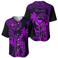 Hawaii Baseball Jersey King Kamehameha Mix Polynesian Plumeria Purple Version - Wonder Print Shop