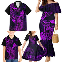 Hawaii Family Matching Mermaid Dress and Hawaiian Shirt King Kamehameha Mix Polynesian Plumeria Purple Version - Wonder Print Shop