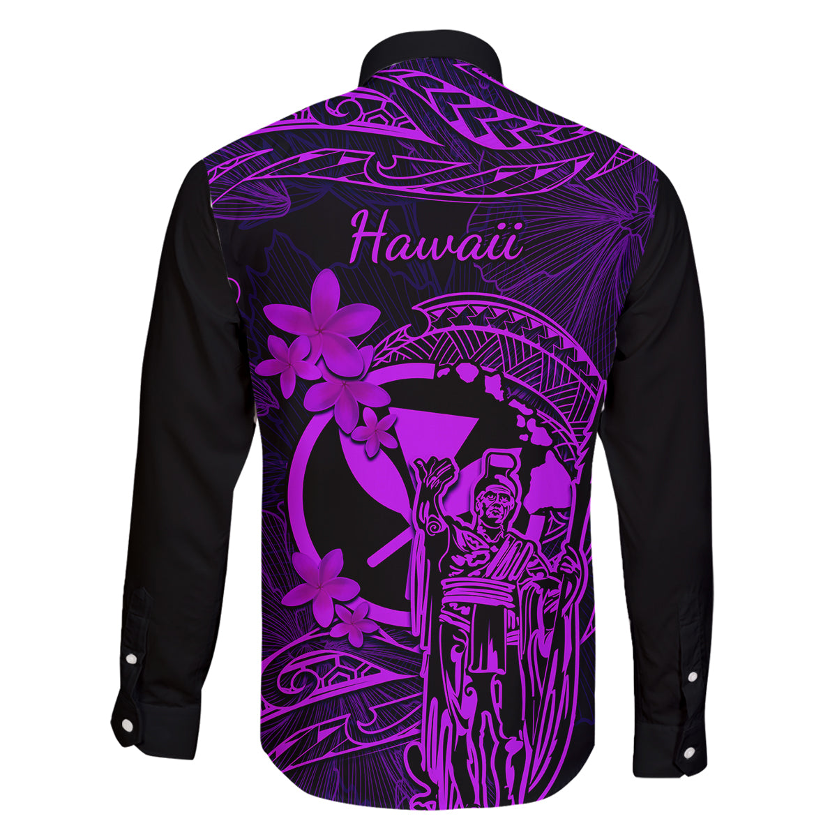 Hawaii Family Matching Summer Maxi Dress and Hawaiian Shirt King Kamehameha Mix Polynesian Plumeria Purple Version - Wonder Print Shop