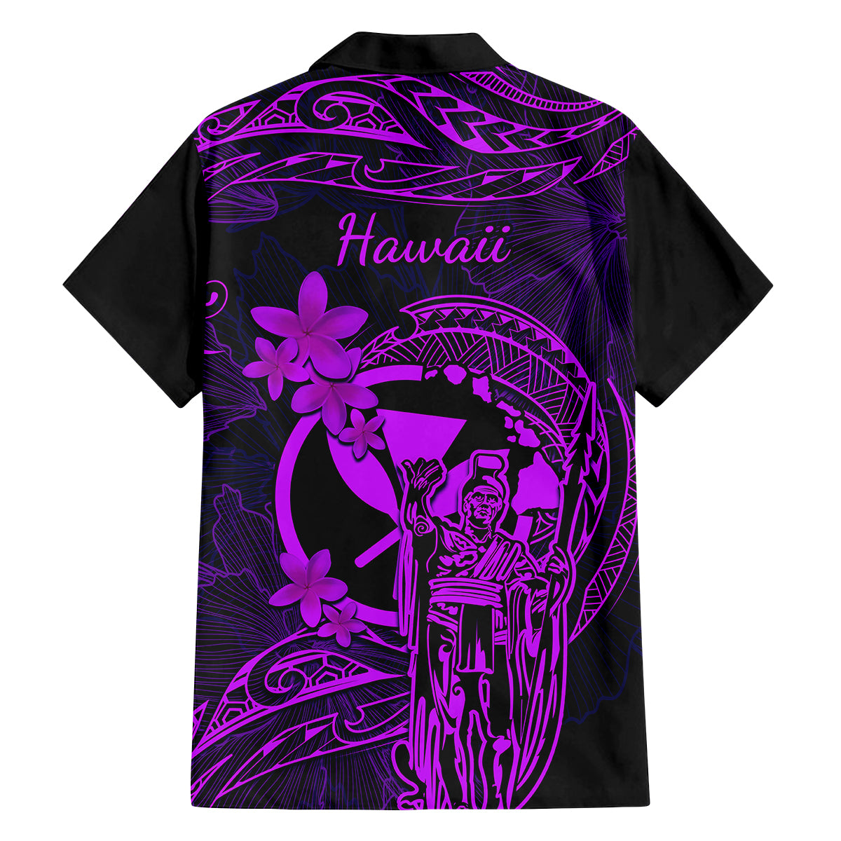 Hawaii Family Matching Summer Maxi Dress and Hawaiian Shirt King Kamehameha Mix Polynesian Plumeria Purple Version - Wonder Print Shop