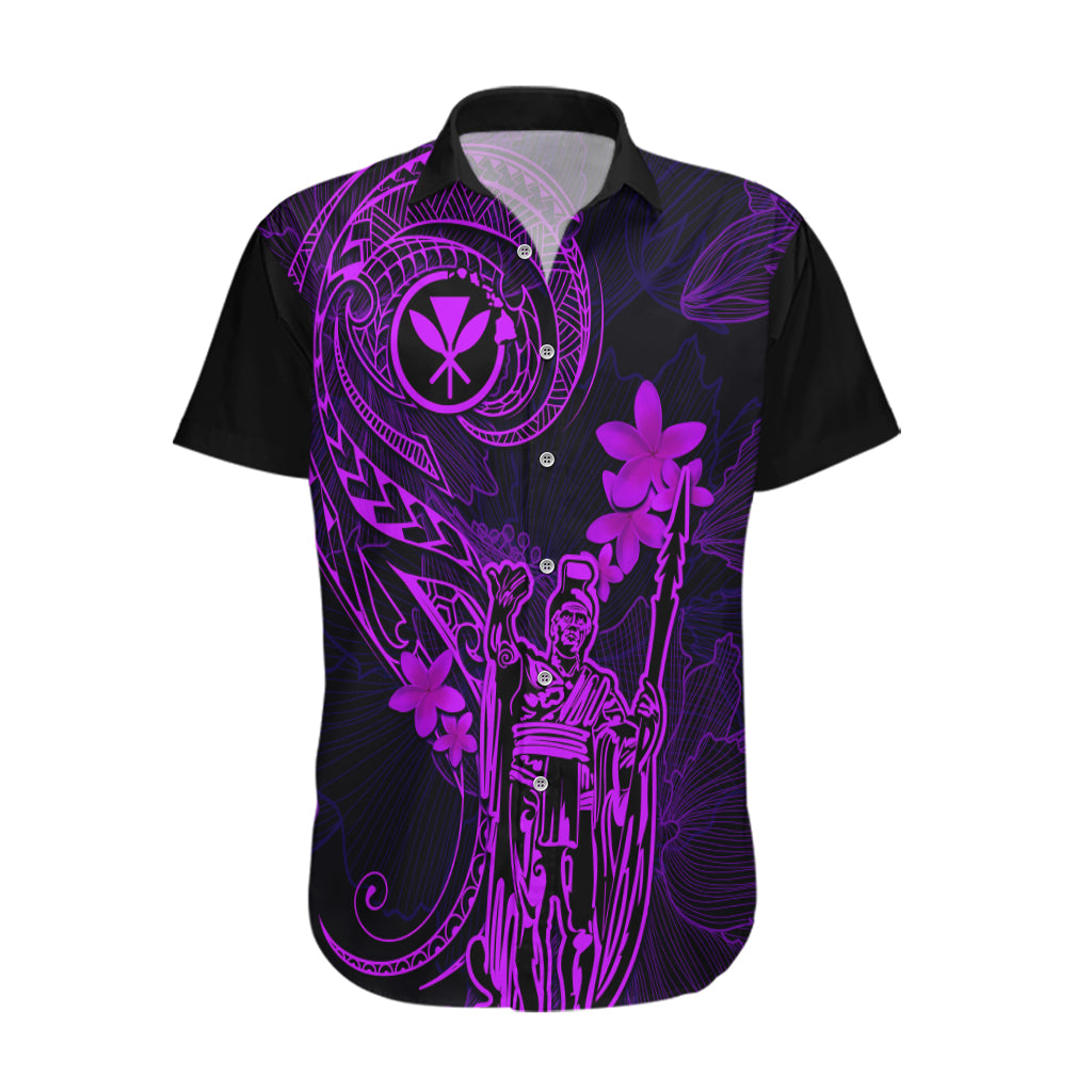 Hawaii Hawaiian Shirt King Kamehameha Mix Polynesian Plumeria Purple Version - Wonder Print Shop