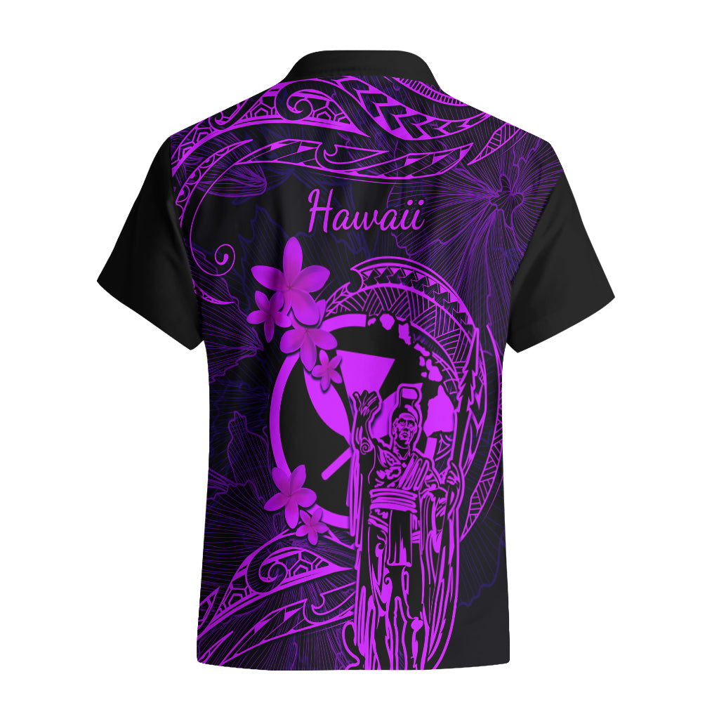 Hawaii Hawaiian Shirt King Kamehameha Mix Polynesian Plumeria Purple Version - Wonder Print Shop