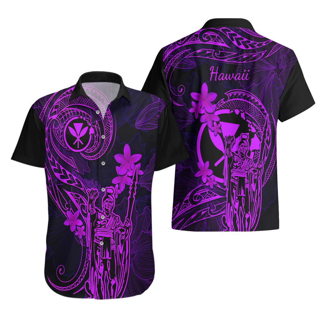Hawaii Hawaiian Shirt King Kamehameha Mix Polynesian Plumeria Purple Version - Wonder Print Shop