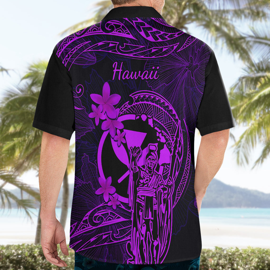 Hawaii Hawaiian Shirt King Kamehameha Mix Polynesian Plumeria Purple Version - Wonder Print Shop