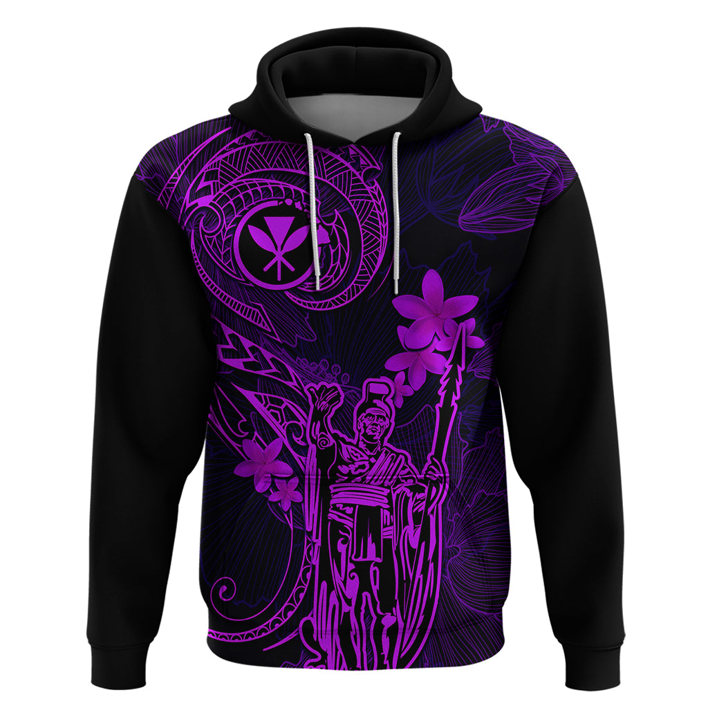Hawaii Hoodie King Kamehameha Mix Polynesian Plumeria Purple Version - Wonder Print Shop