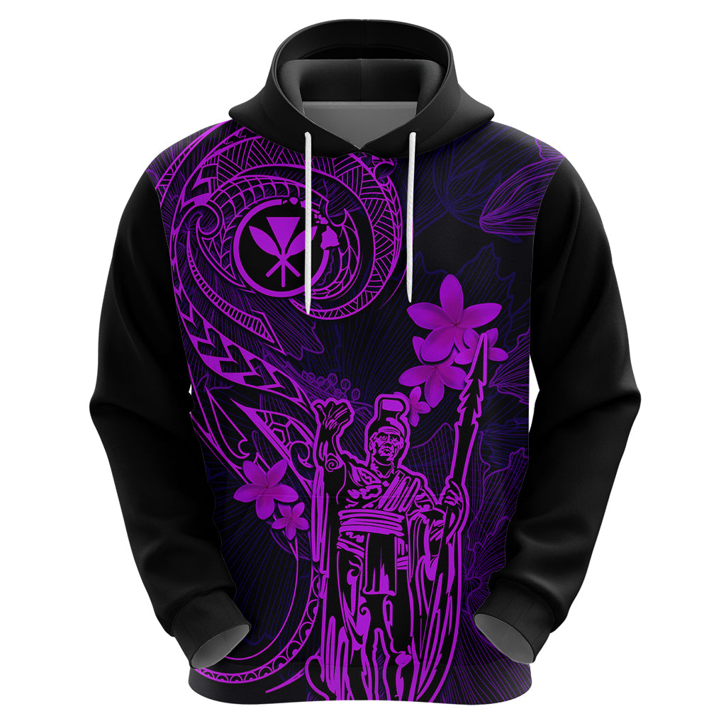 Hawaii Hoodie King Kamehameha Mix Polynesian Plumeria Purple Version - Wonder Print Shop