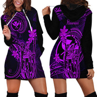 Hawaii Hoodie Dress King Kamehameha Mix Polynesian Plumeria Purple Version - Wonder Print Shop