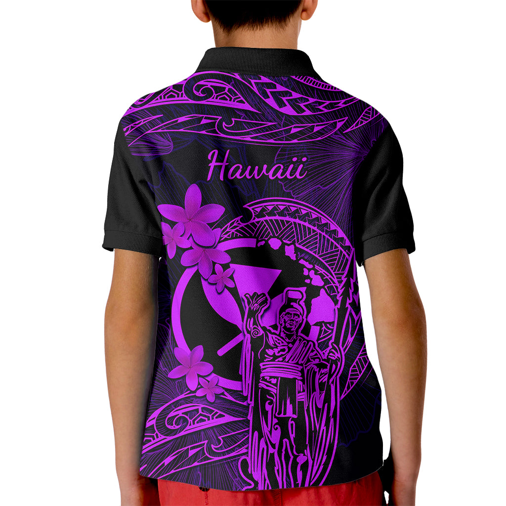 Hawaii Kid Polo Shirt King Kamehameha Mix Polynesian Plumeria Purple Version - Wonder Print Shop